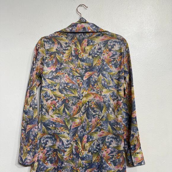 First Edition Multicolor Watercolor 70's Dagger Point Collar Midi Dress Sz 8 - Picture 7 of 11